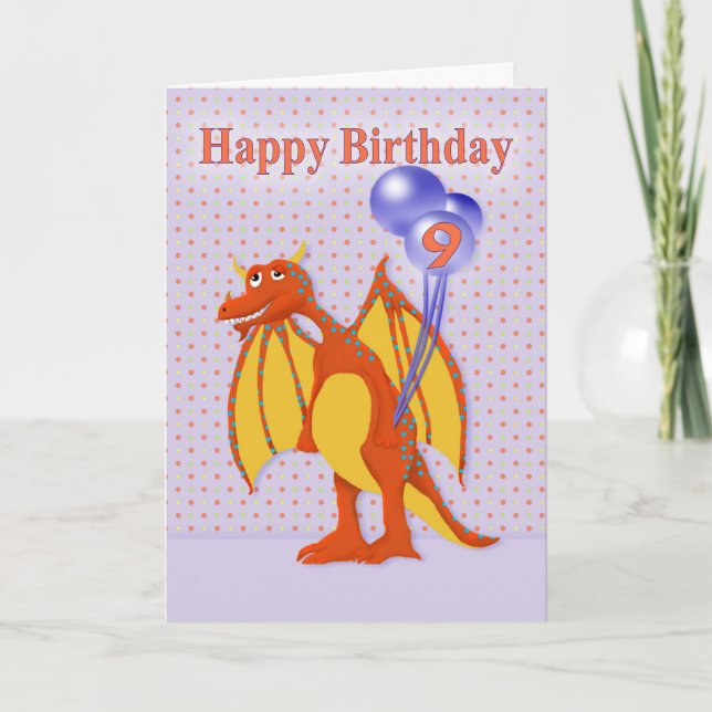 Carte Joyeux Anniversaire Neuf Ans, Dragon Amical (Devant)