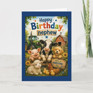 Carte Joyeux Anniversaire Neveu Animaux de la Ferme 