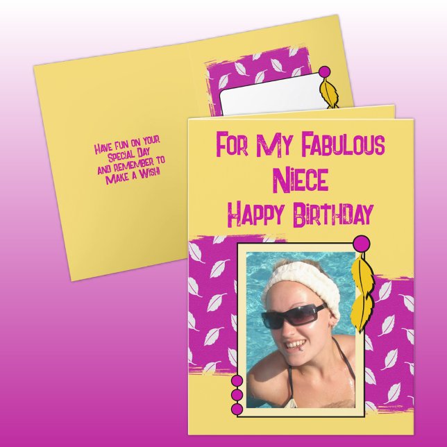 Carte Joyeux anniversaire nièce photo rose jaune (Créateur téléchargé)