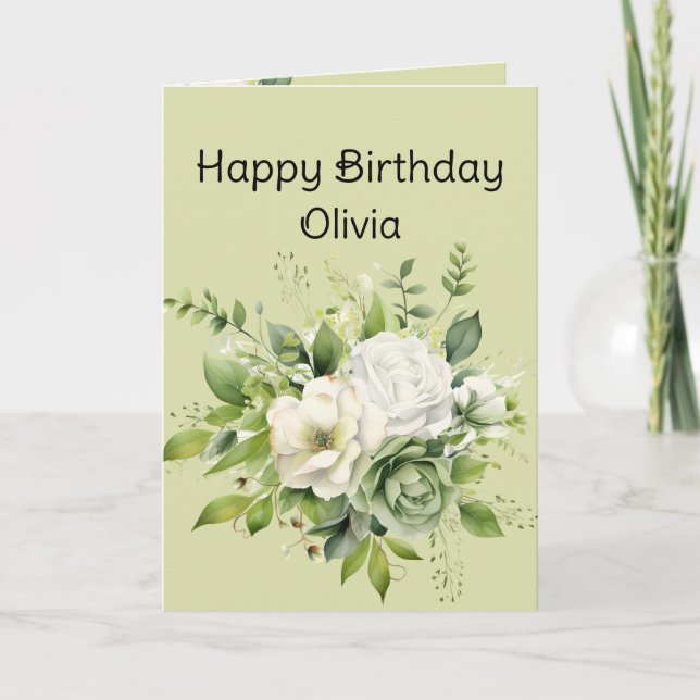 Carte Joyeux Anniversaire Nom personnalisé Belles fleurs (Devant)