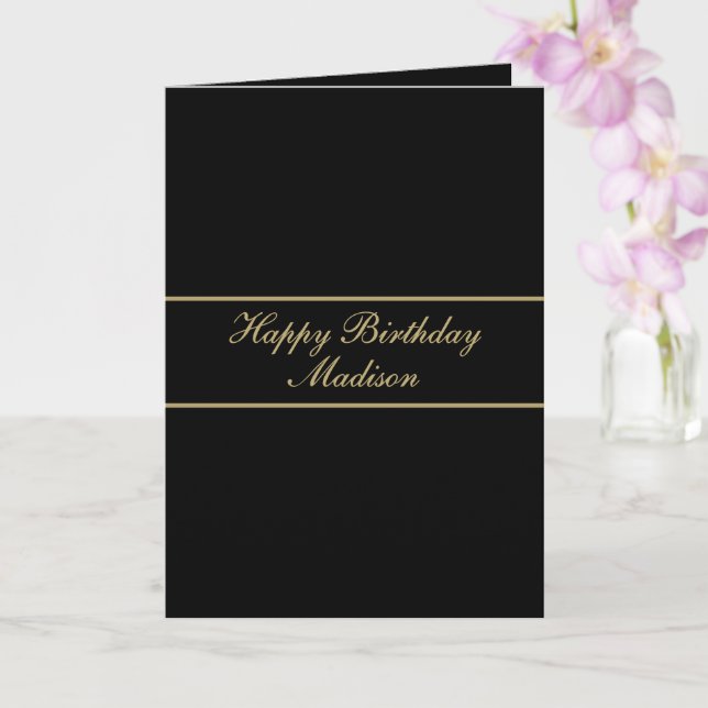 Carte Joyeux Anniversaire Nom Script Or Noir (Orchidée)
