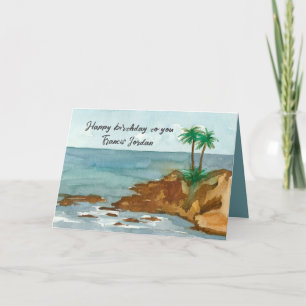 Carte Joyeux anniversaire Ocean Palm Trees Nom personnal