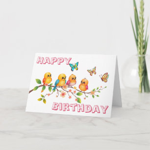 Carte Joyeux Anniversaire Oiseaux Gazouillants & Papillo