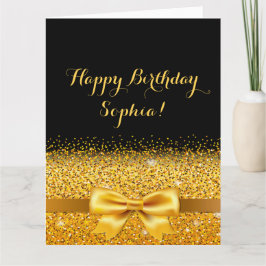 Carte Joyeux Anniversaire or arc avec étincelle sur noir
