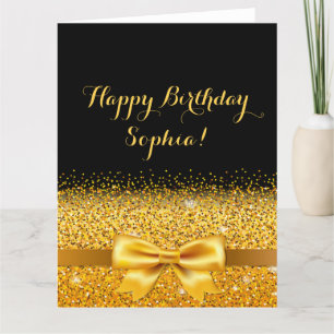 Carte Joyeux Anniversaire or arc avec étincelle sur noir