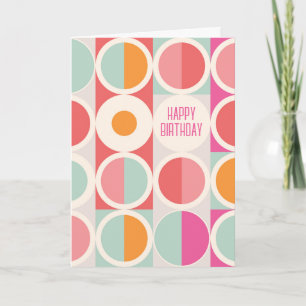 Carte Joyeux Anniversaire   Orange Rose Géométrique Bleu