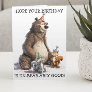Carte Joyeux Anniversaire Ourson et Écureuils Mignons 