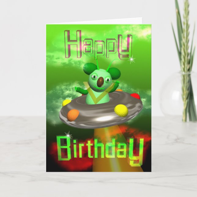 Carte Joyeux anniversaire OVNI Koala par Valxart (Devant)