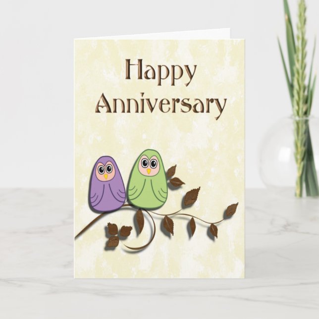 Carte Joyeux anniversaire paire de chouettes mignonnes c (Devant)