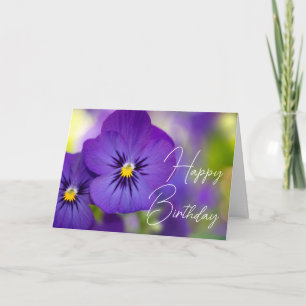 Carte Joyeux anniversaire   Pansies violettes