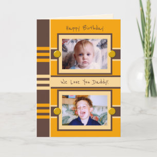 Carte Joyeux anniversaire papa marron orange photo salut