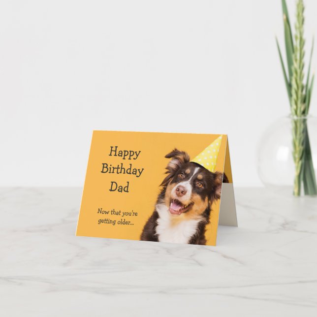 Carte Joyeux anniversaire papa mignon chien devenir plus (Devant)
