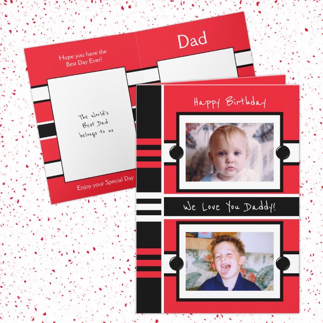 Carte Joyeux Anniversaire papa rouge noir photo vous aim (Créateur téléchargé)