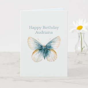 Carte Joyeux Anniversaire Papillon Crème Bleu Joli