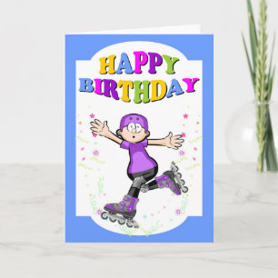 Carte Joyeux anniversaire, patineur courageux