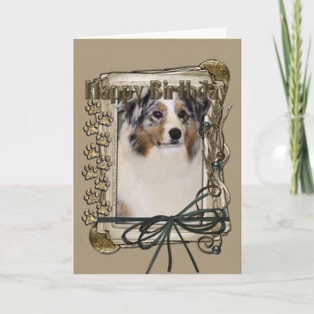 Carte Joyeux anniversaire - pattes en pierre - berger (Devant)