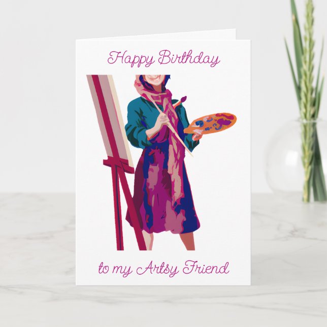 Carte Joyeux anniversaire | Peinture artistique féminine (Devant)