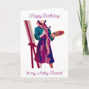 Carte Joyeux anniversaire   Peinture artistique féminine