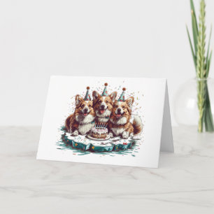 Carte Joyeux Anniversaire Pembroke Welsh Corgi Chiens