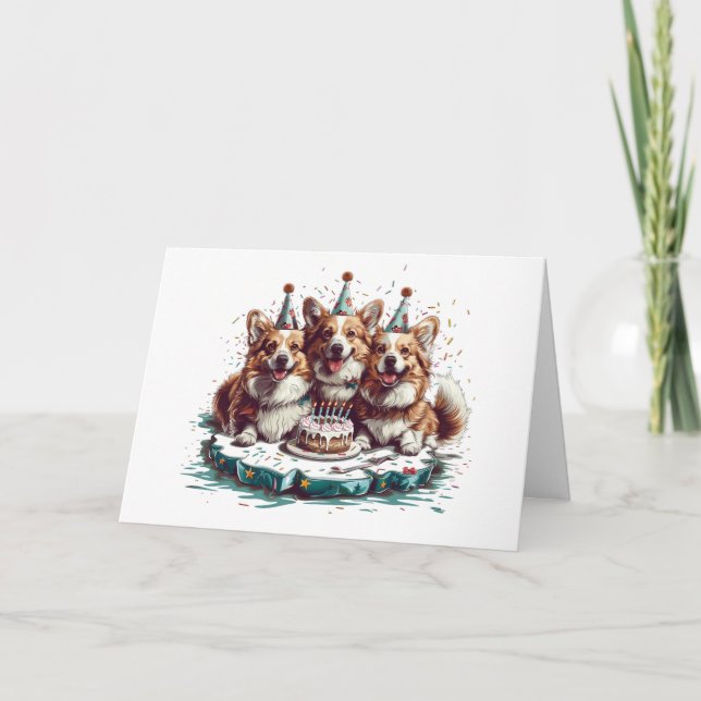 Carte Joyeux Anniversaire Pembroke Welsh Corgi Chiens (Devant)