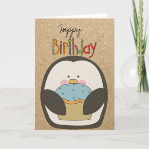Carte Joyeux Anniversaire Penguin et Cupcake