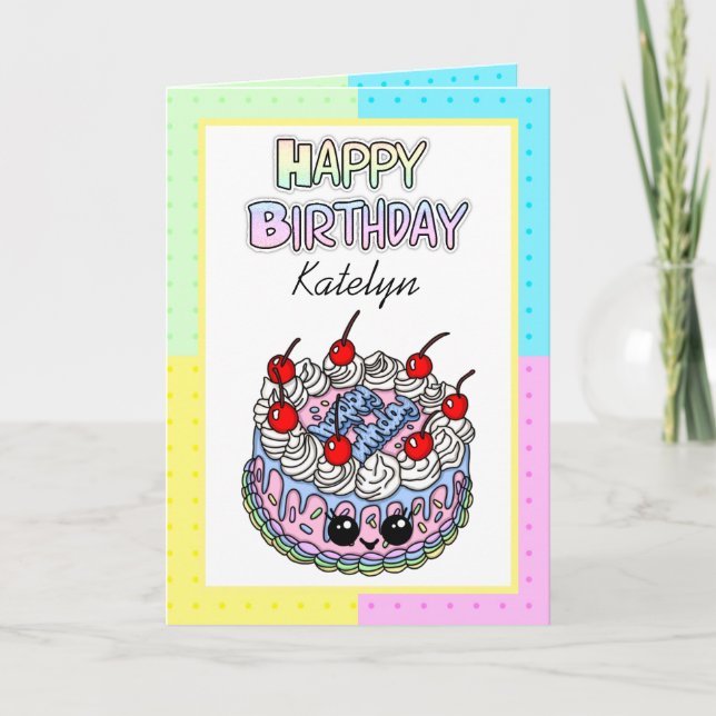 Carte Joyeux anniversaire personnalisé | Gâteau blanc (Devant)
