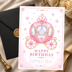 Carte Joyeux anniversaire petit carrosse de princesse