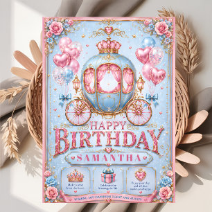 Carte Joyeux anniversaire petit carrosse de princesse