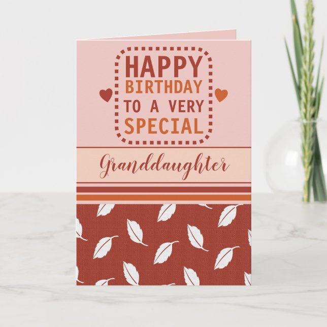 Carte Joyeux anniversaire petit-fille feuille motif oran (Devant)