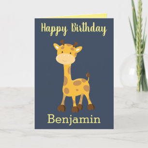 Carte Joyeux anniversaire petite girafe garçon