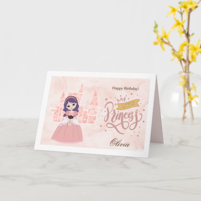Carte Joyeux anniversaire, petite princesse. Nom personn (Fleur jaune)