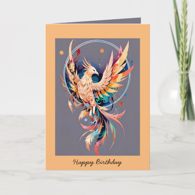 Carte Joyeux anniversaire phénix en plein essor texte pe (Devant)