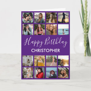Carte Joyeux Anniversaire Photo Collage 16 Photos Violet