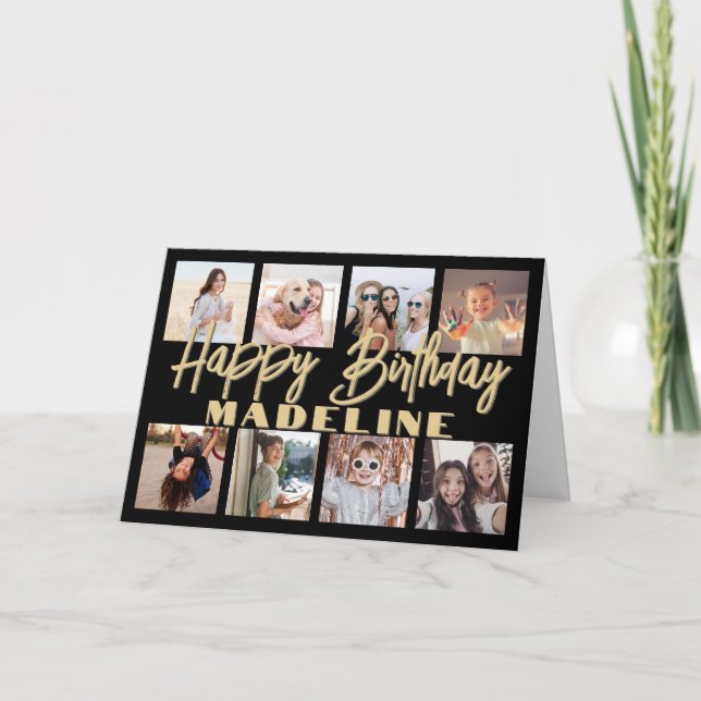Carte Joyeux Anniversaire Photo Collage Elegant Black &  (Devant)