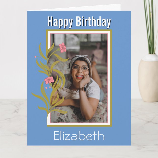 Carte Joyeux Anniversaire Photo personnalisée Bordure bl (Devant)