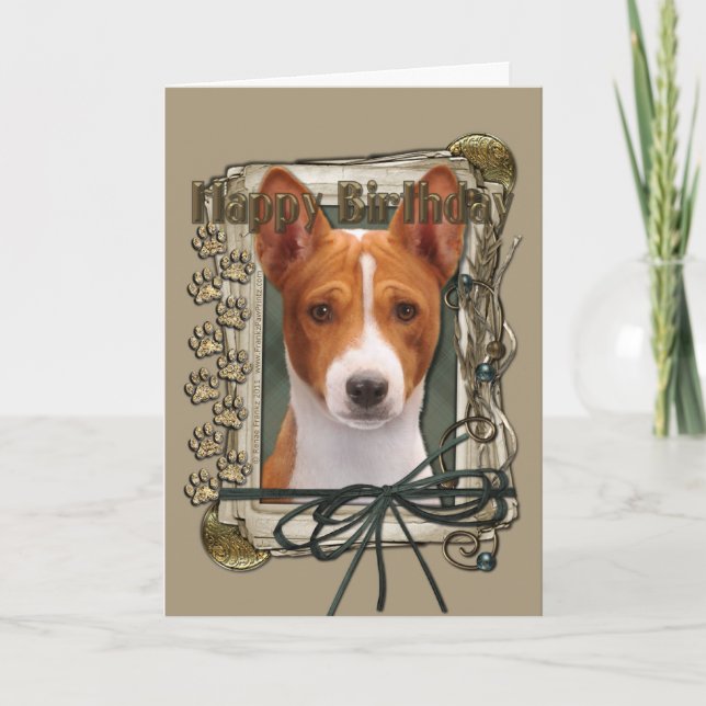 Carte Joyeux Anniversaire - Pierres de pierre - Basenji (Devant)