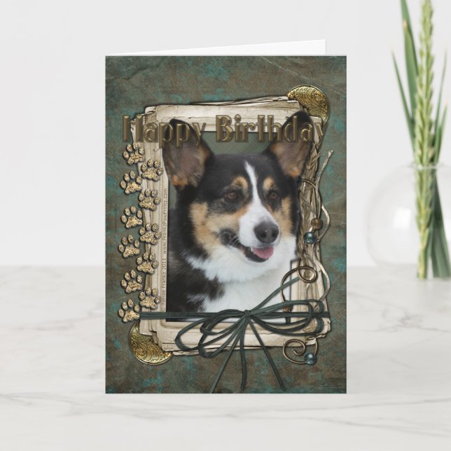 Carte Joyeux Anniversaire - Pierres de pierre - Corgi (Devant)