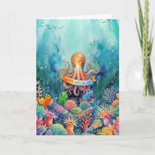 Carte Joyeux Anniversaire Pieuvre Océan Vie Marine Eau P
