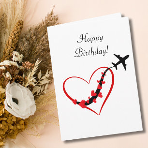 Carte Joyeux Anniversaire Pilote Voyage Avion Cœurs