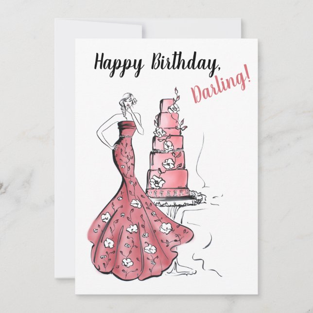 Carte Joyeux Anniversaire Pink Cake Illustration de mode (Devant)