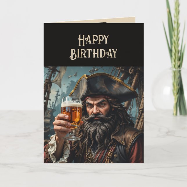 Carte Joyeux Anniversaire Pirate lever verre en respect (Devant)