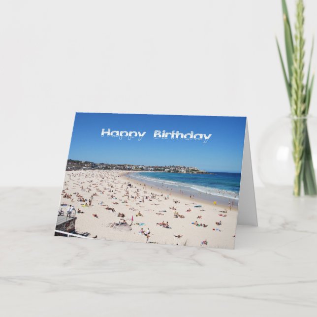 Carte Joyeux anniversaire, plage de Bondi, Sydney, (Devant)