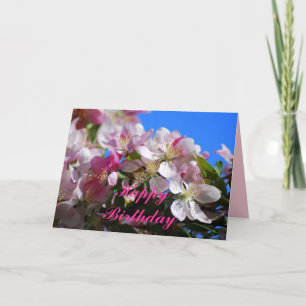 Carte Joyeux anniversaire Pomme fleurit et Abeille de mi