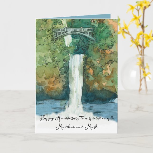 Carte Joyeux Anniversaire Pont de chute d'eau personnali (Fleur jaune)