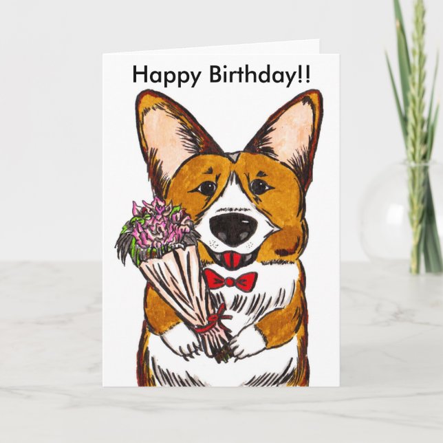 Carte Joyeux anniversaire pour des amants de corgi (Devant)