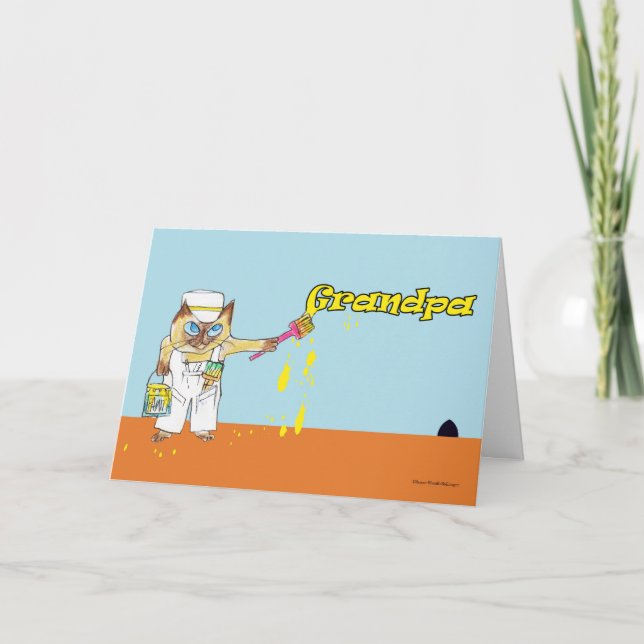 Carte Joyeux anniversaire pour grand-père Peinture Chat (Devant)