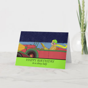 Carte Joyeux anniversaire pour Madame chique, voiture