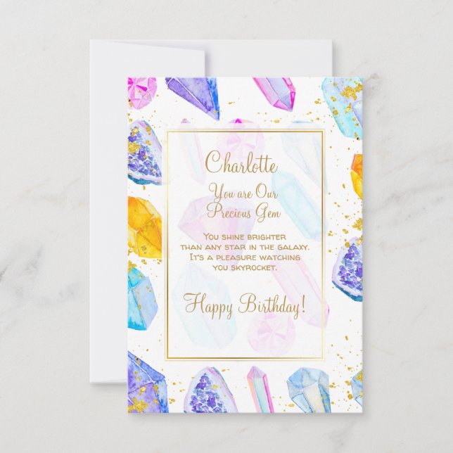 Carte Joyeux Anniversaire précieux Gem Cristaux  (Devant)