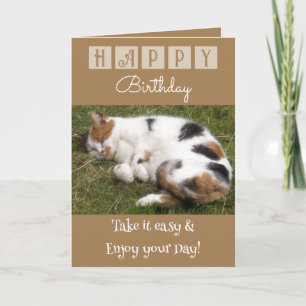 Carte Joyeux anniversaire prenez facile chat photo brun