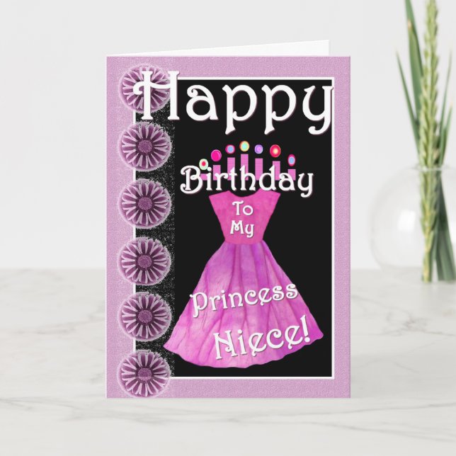 Carte Joyeux Anniversaire Princesse Niece Robe Rose & Bo (Devant)